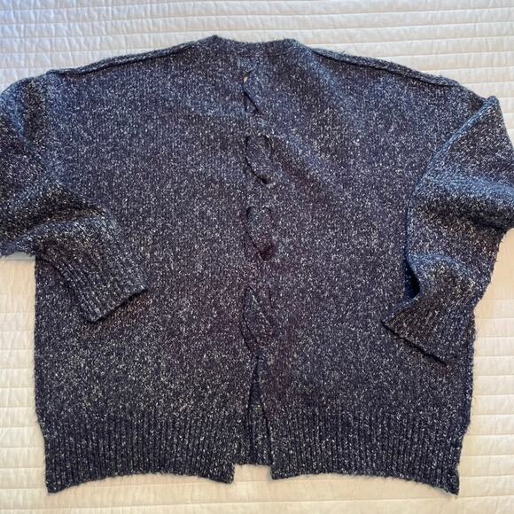 John + Jenn Women's Navy Lace Up Back Long Sleeve Sweater, size Small - Picture 2 of 6